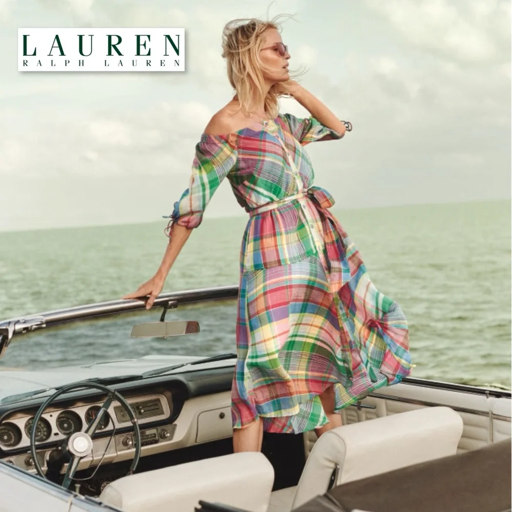 Lauren Ralph Lauren Plaid Off Shoulder Dress Multicolor Madras Plaid Dress 10 - Picture 1 of 16